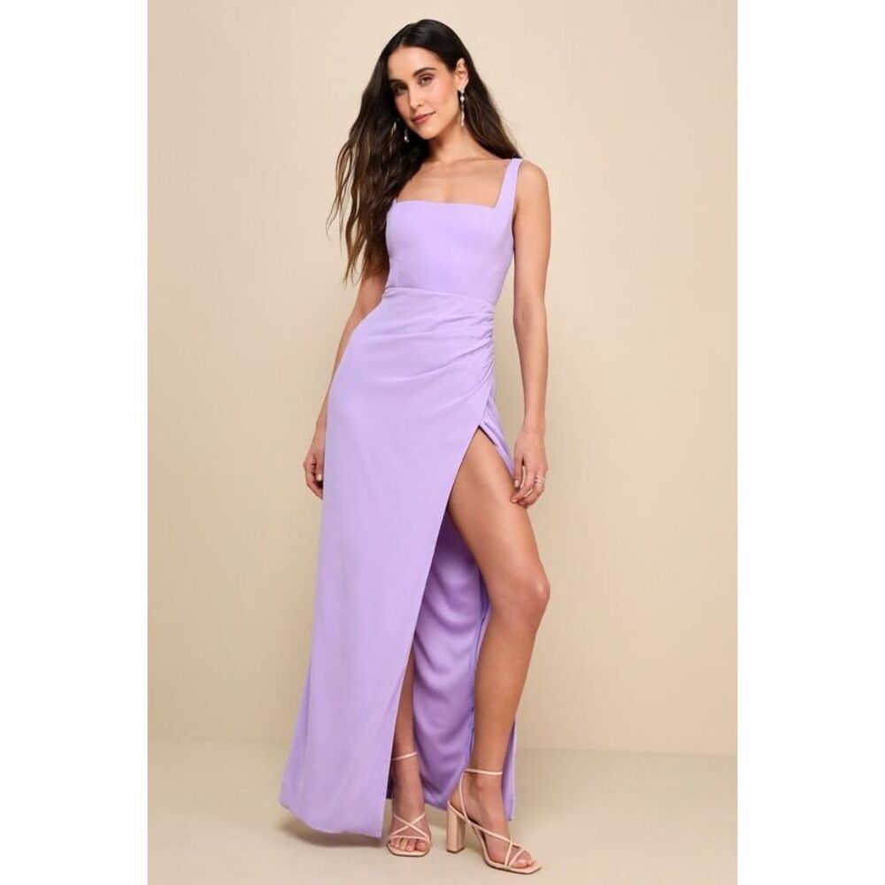 NWT Lulus Glamorous Disposition Lavender Ruched Maxi Dress Purple - Size L